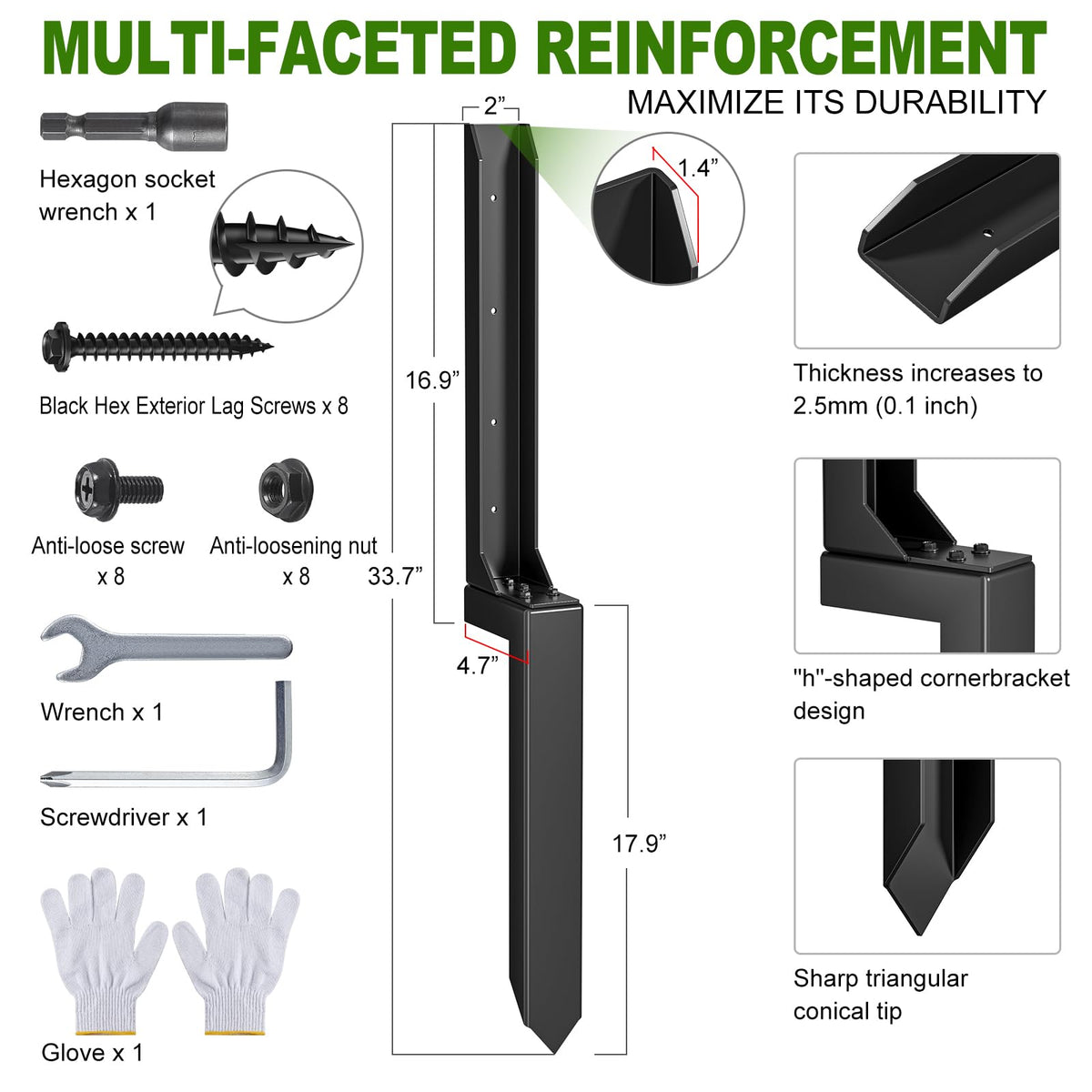 HuaSheWJ fence post repair kit installed demonstrates quick no-dig stabilization