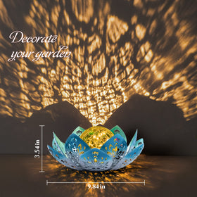 Bright blue lotus design enhances garden décor and creates inviting evenings.