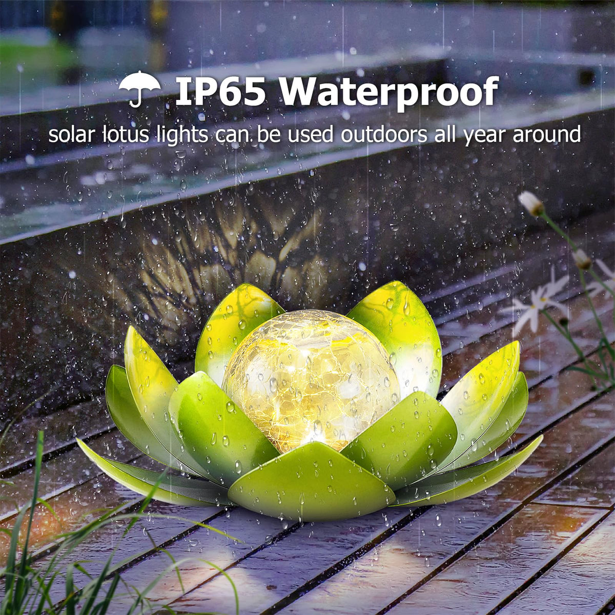 Huaxu IP65 waterproof lotus light withstands rain for year-round use.