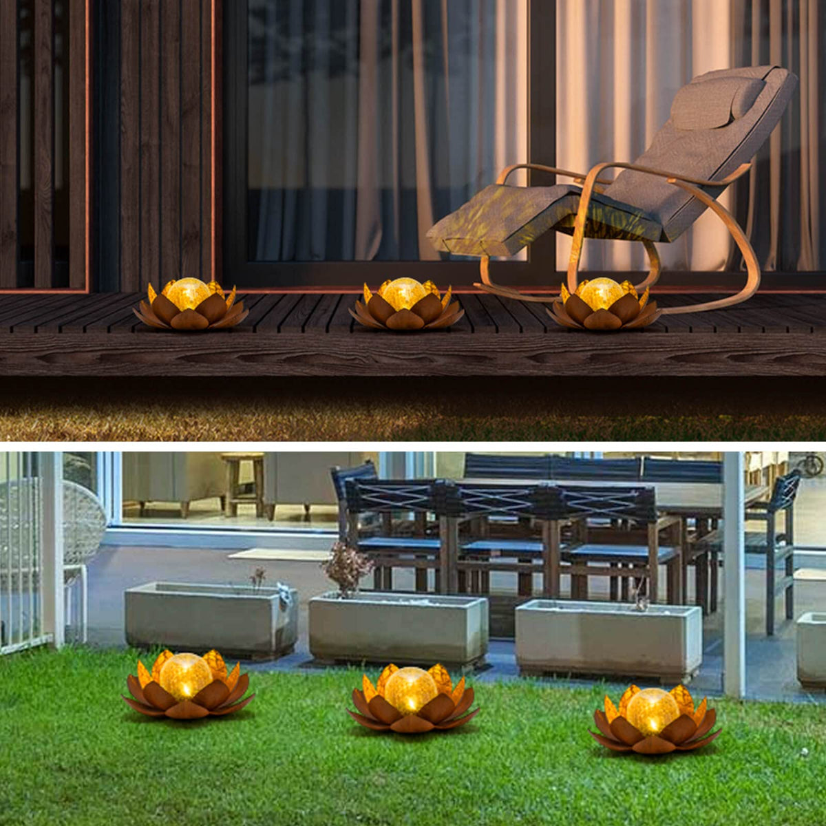 Huaxu Lotus Garden Light iron-frame construction ensures outdoor longevity.
