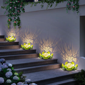 Huaxu patio walkway lotus ornament brightens steps and seating areas.