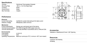 Hubbell HBL9450A 3-pole 4-wire grounding configuration for safe power transfer.