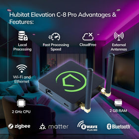 Hubitat Elevation C-8 Pro rear ports for reliable device connections.