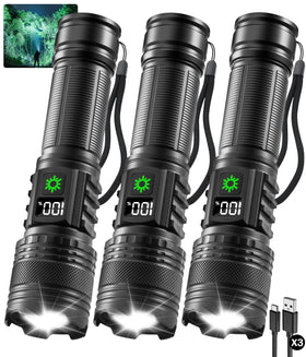 Huccbs 3-pack flashlights with digital display for real-time power readouts