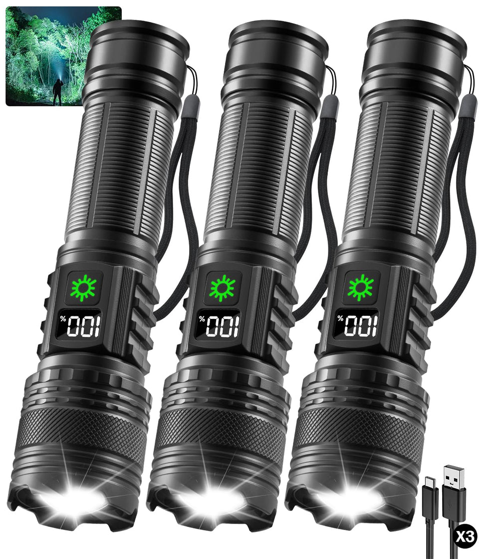 Huccbs 3-pack flashlights with digital display for real-time power readouts