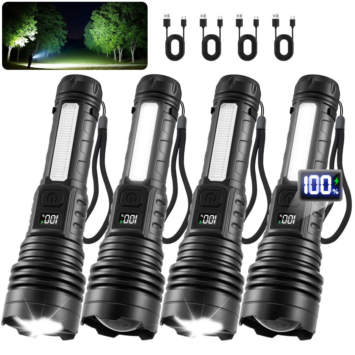 Huccbs 4Pack flashlights deliver high lumens for clear outdoor visibility at night.