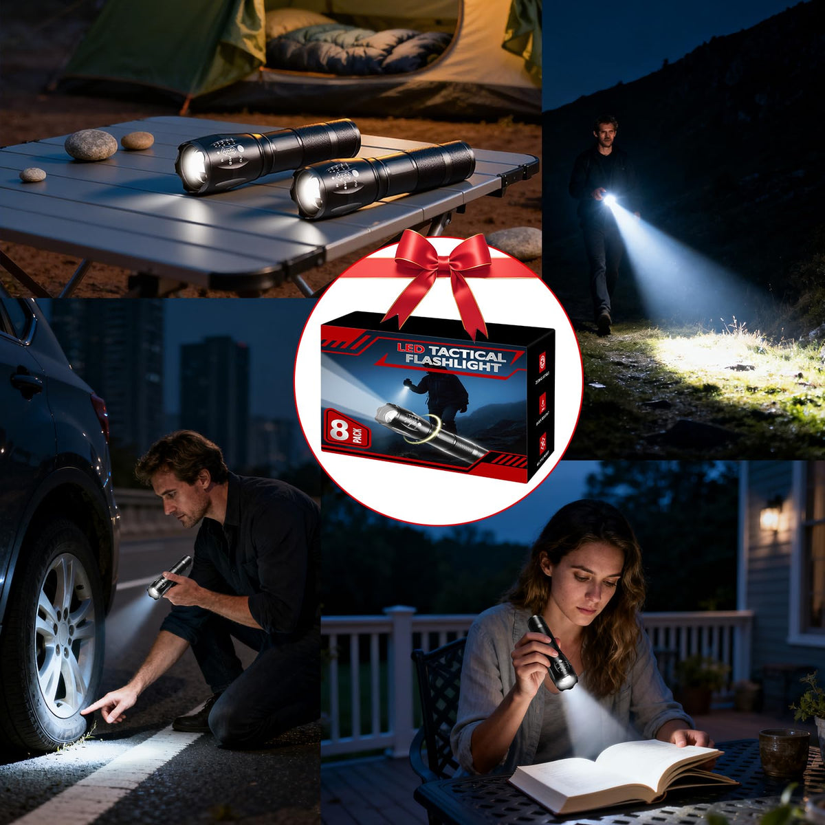 Huccbs compact flashlight with color box and manual, ready for gifting.