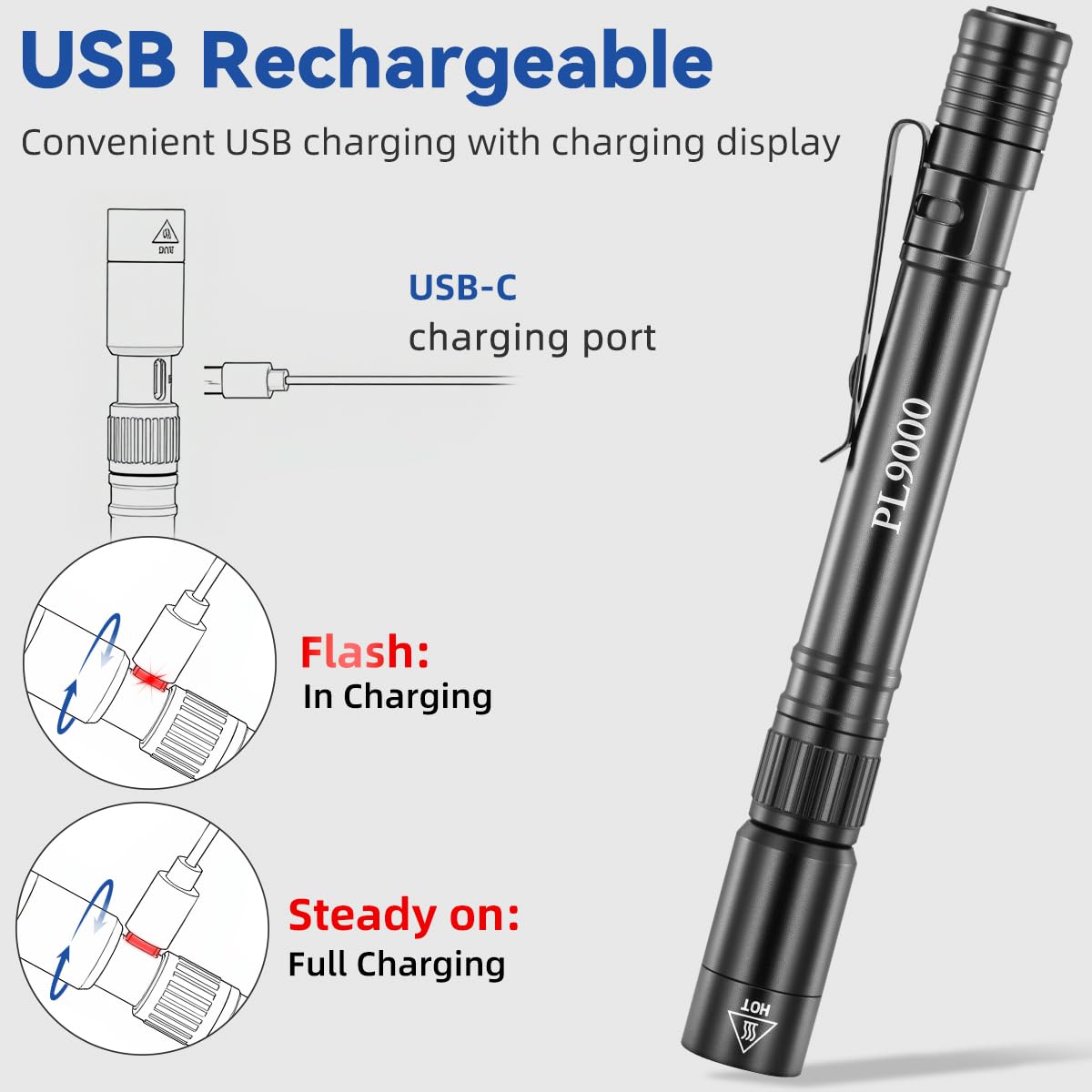 Huccbs compact EDC flashlight clipped to pocket for hands-free lighting.