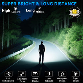 Huccbs flashlight with LCD display shows battery status for planning.