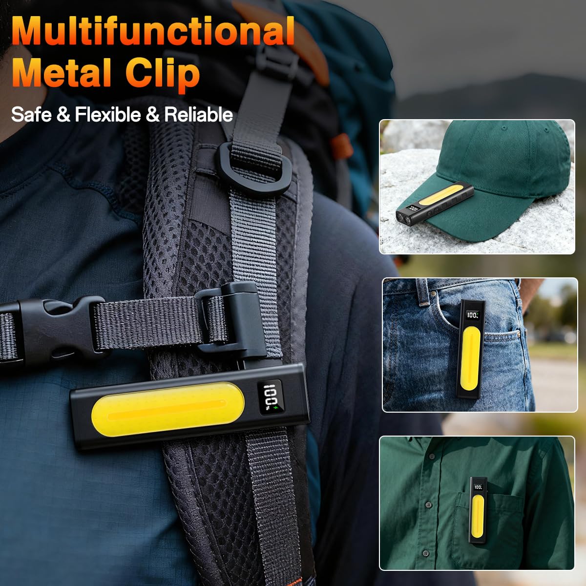 Huccbs flat flashlight magnetic base enables hands-free use on metal surfaces.