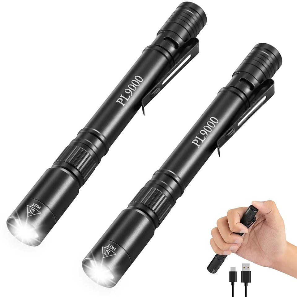 Huccbs PL9000 pen flashlight with USB-C recharge and 5 modes for versatile tasks.