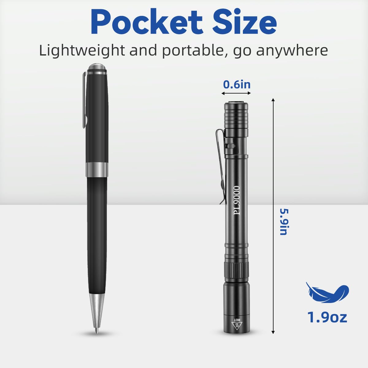 Huccbs PL9000 pen light with adjustable focus for spot or flood brightness outdoors.