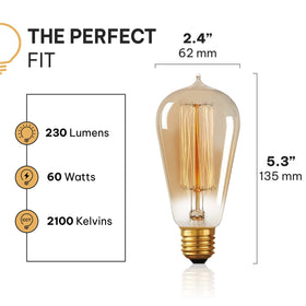 Hudson Bulb Co amber warm glow Edison filament providing soft, dimmable brightness.