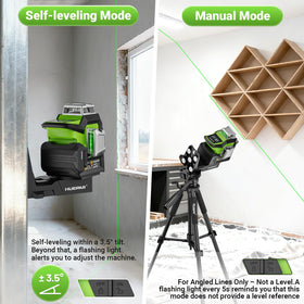 Huepar 360 laser level 360° horizontal line with vertical plane visualization on wall.
