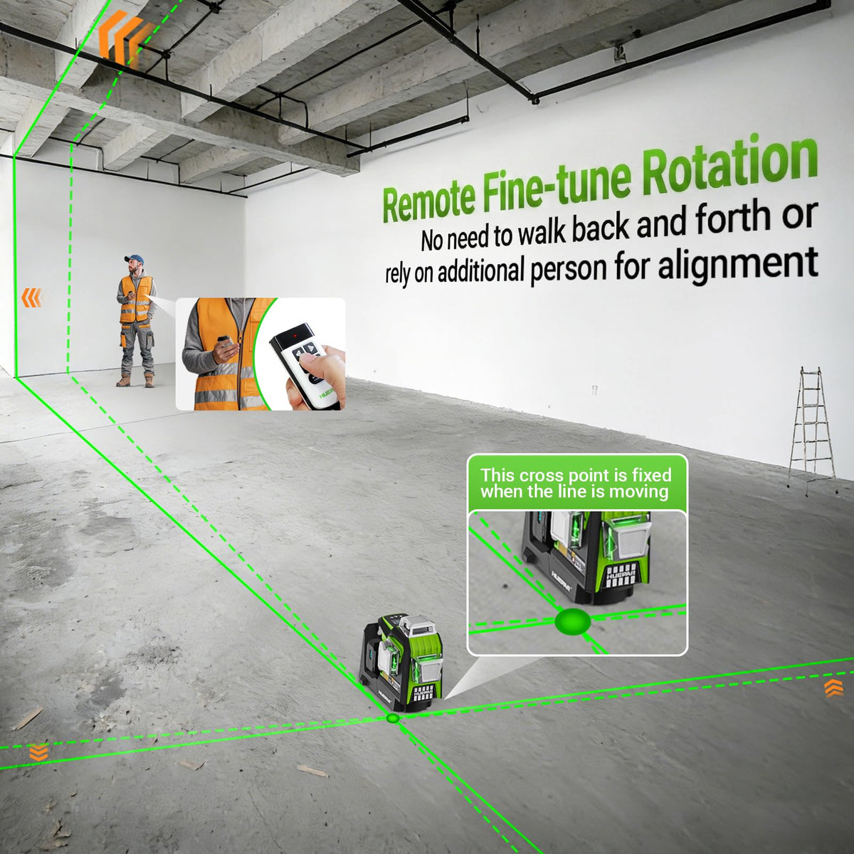 Huepar 360 laser level fine adjustment wheel enables micro-position changes on site.