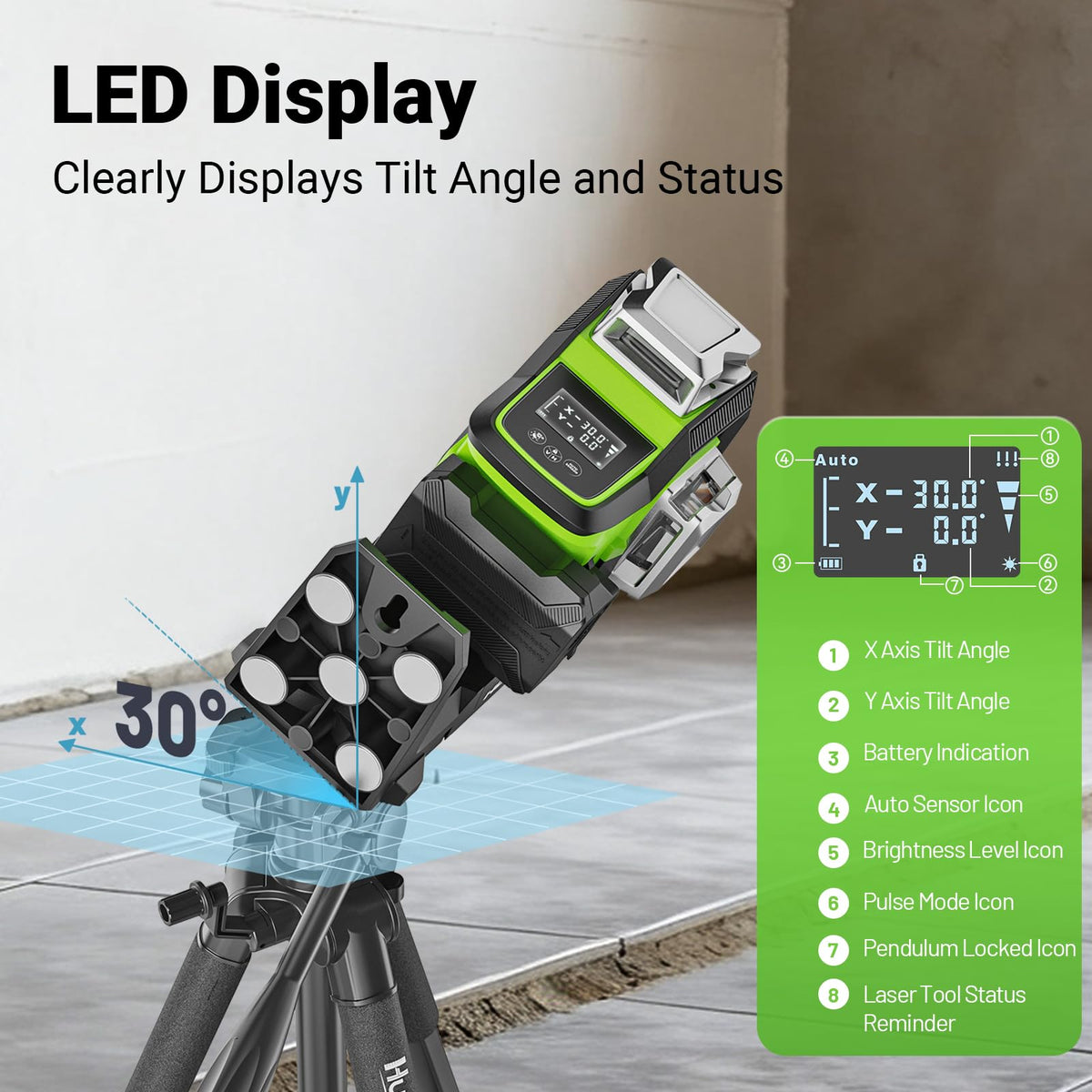 Huepar 360 laser level pivot-alignment maintains intersection during setup.