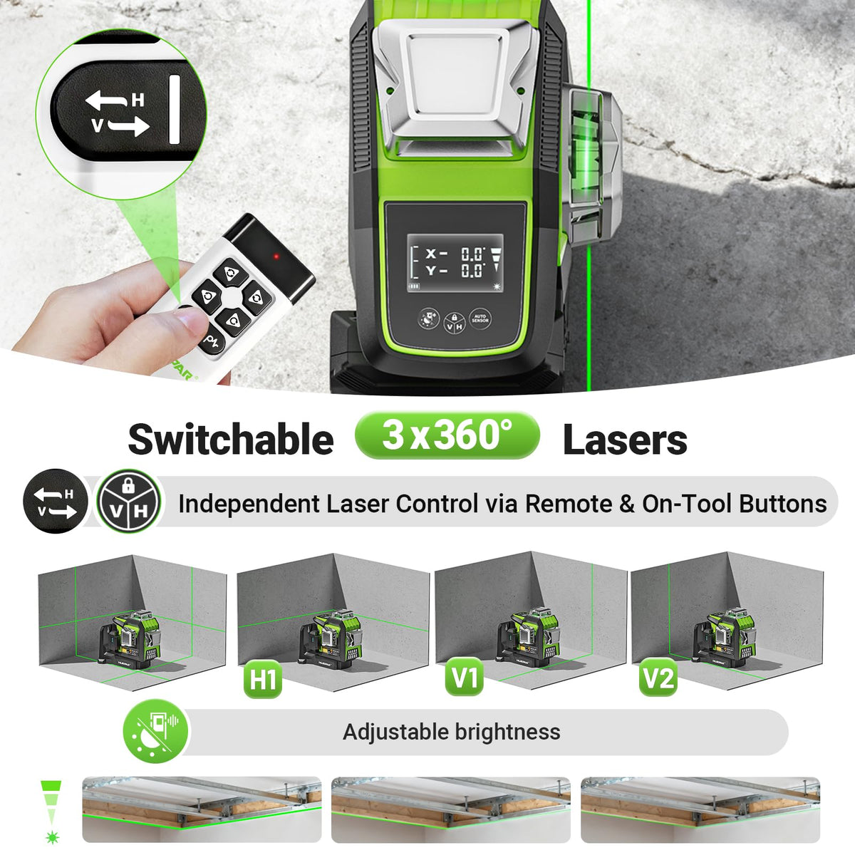 Huepar 360 laser level rechargeable battery provides long runtime.