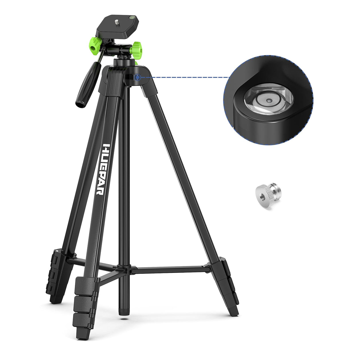 Huepar 60in tripod with 3-way pan head for precise angles