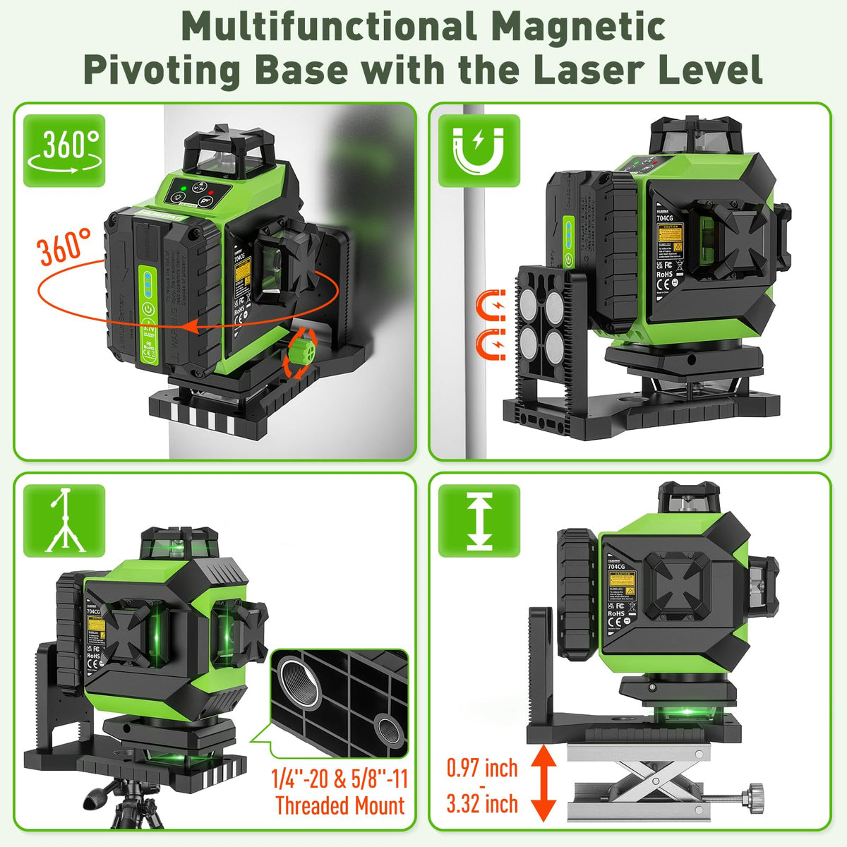 Huepar 704CG brightness adjustment to suit ambient lighting on site.