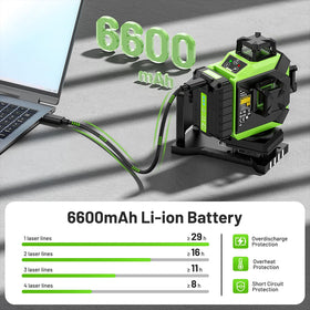Huepar 704CG green laser beam delivers high visibility in bright workspaces.