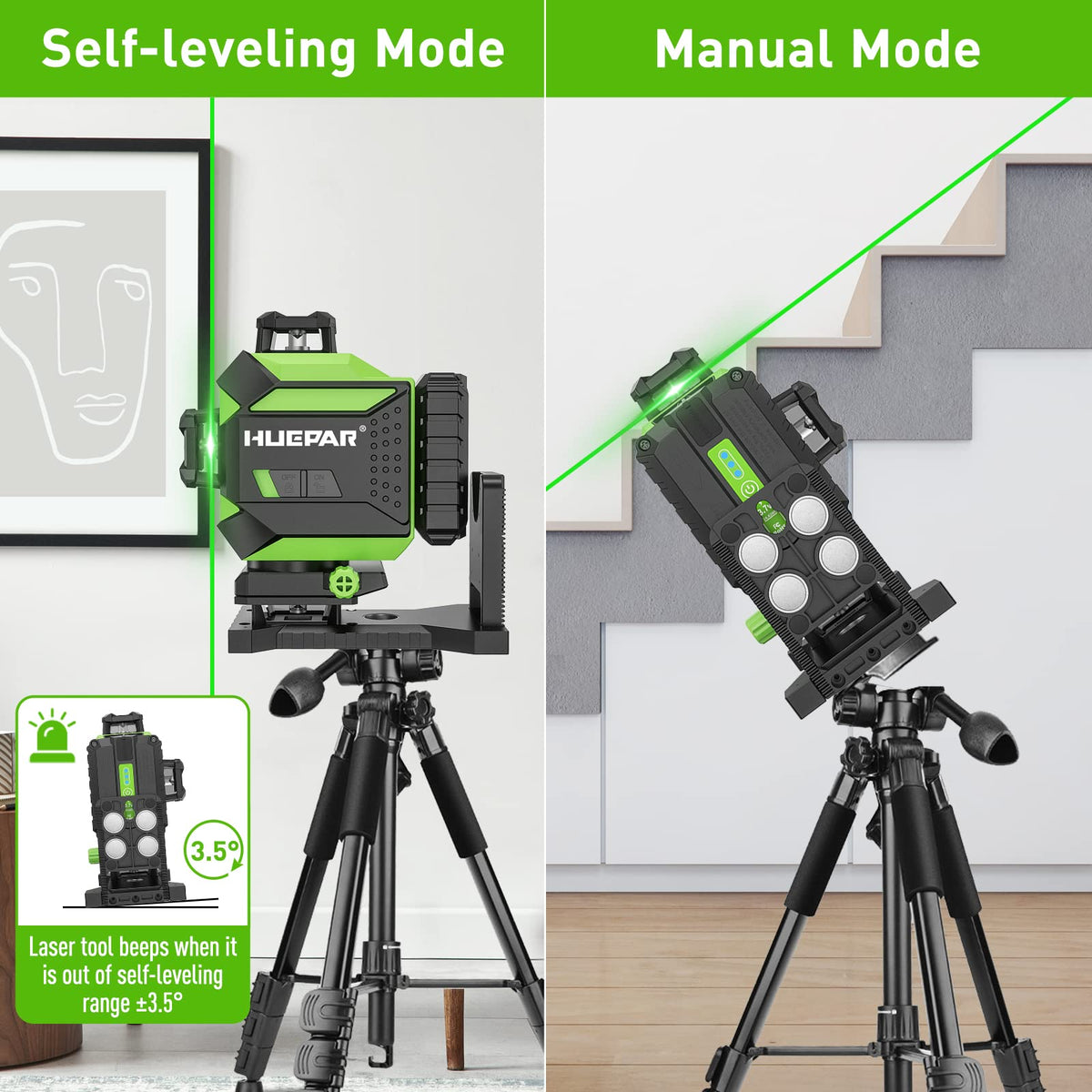 Huepar 704CG lifting base clears obstacles on uneven floors during setup.