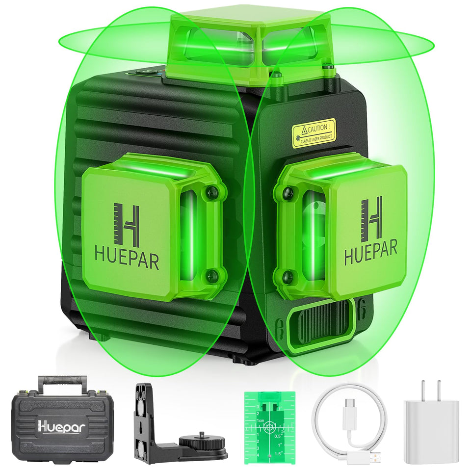 Huepar B03CG 3D 360° green laser beams for precise layout visibility