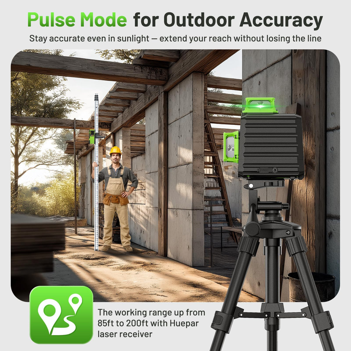 Huepar B03CG pulse mode improves outdoor visibility with receiver
