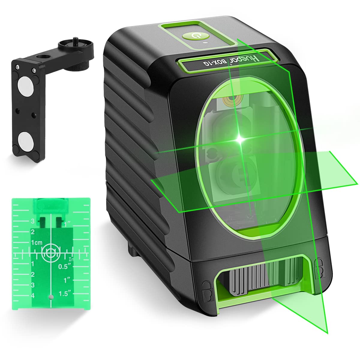 Huepar Box-1G outdoor green cross laser outdoors with pulse mode for enhanced line visibility.