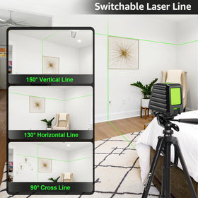 Huepar Box-1G 150-degree vertical line guides tile and wall layouts.