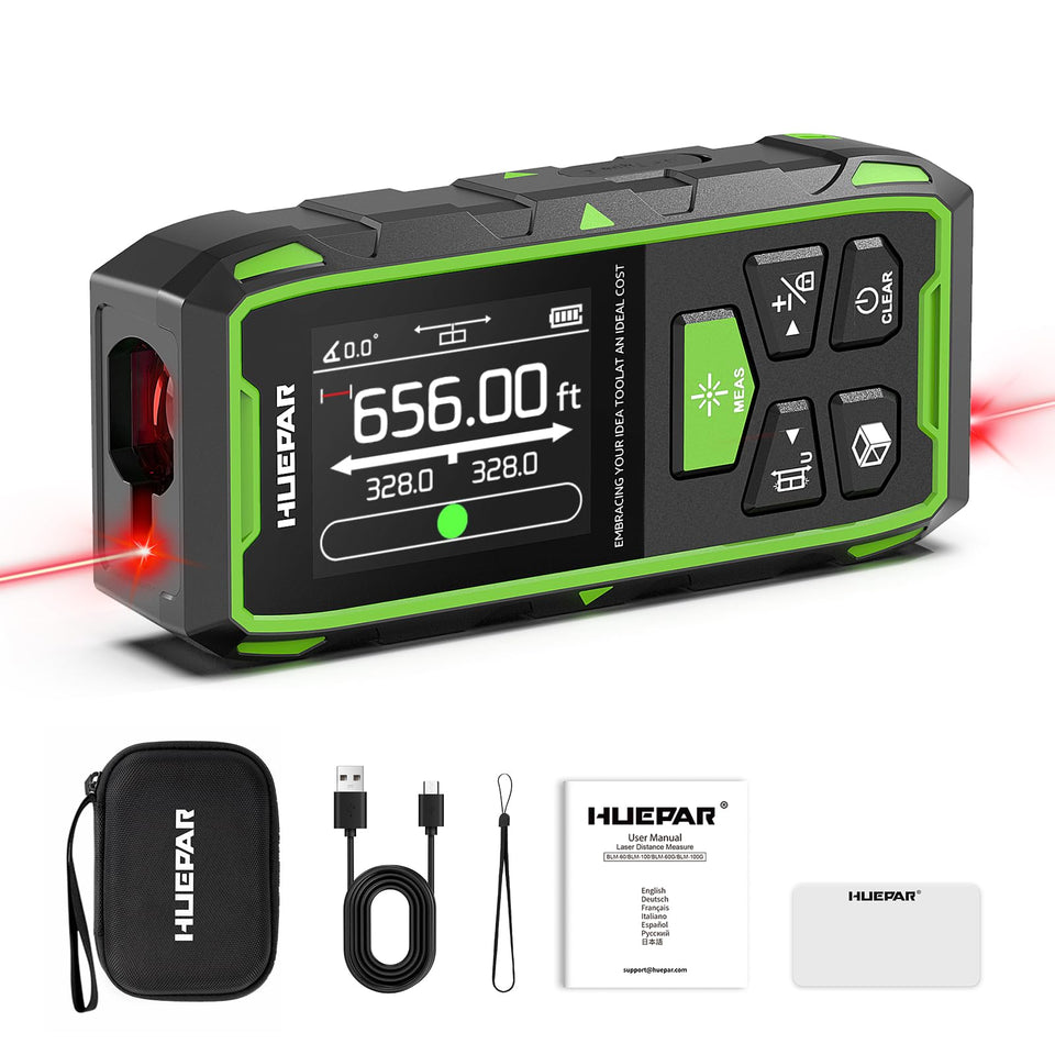 Huepar dual laser distance meter with 200 m range for quick site measurements