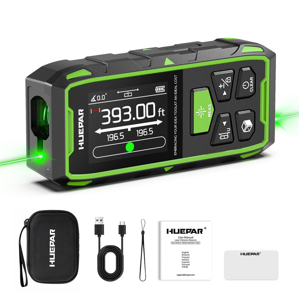 Huepar dual laser measuring tool front view for quick room measurements