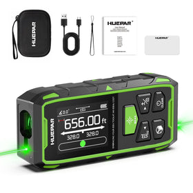 Huepar dual laser measuring tool front view for quick, precise measurements.