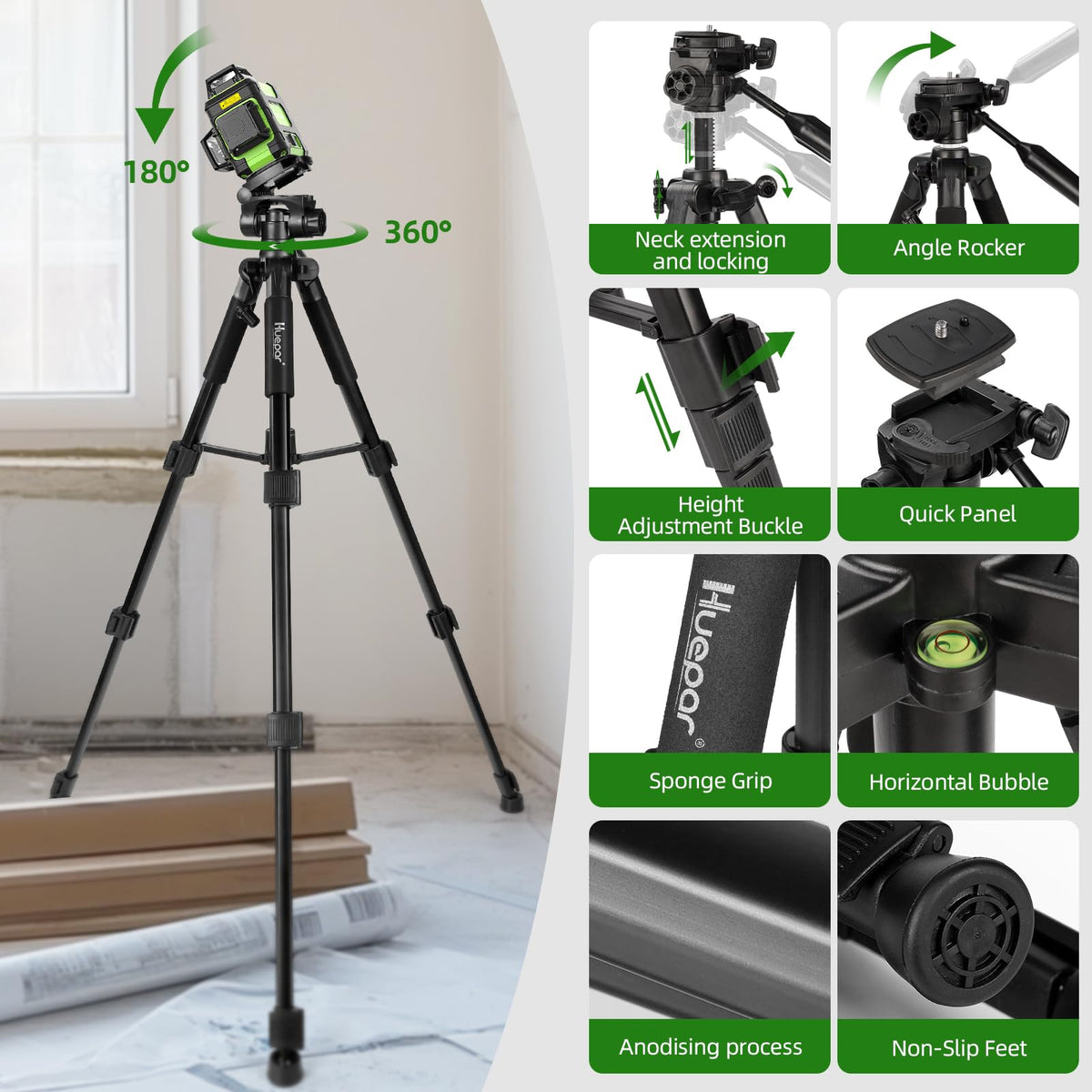 Huepar 50 inch extendable tripod for stable laser setup