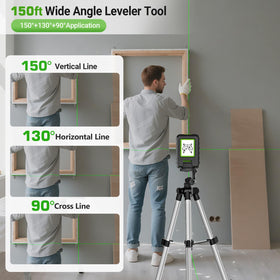 Huepar green cross-line beam aids effortless picture hanging.