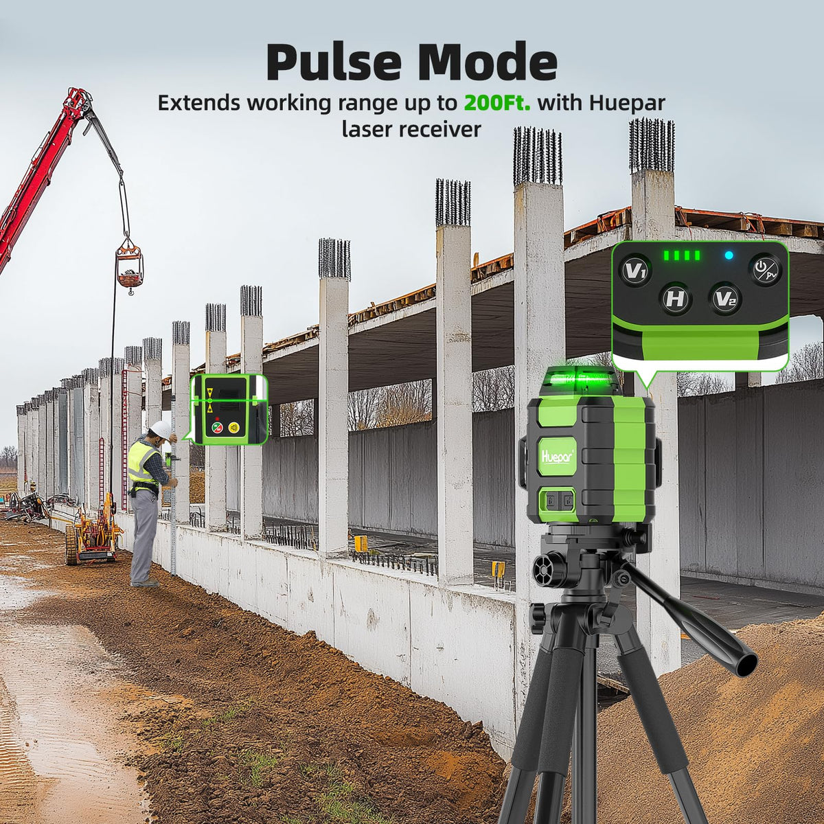 Huepar HM03CG 1/4-20 mount enables tripod positioning and quick setup.