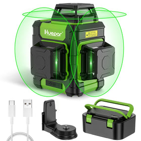 Huepar HM03CG projects 360-degree cross-lines for quick, precise wall alignment during hanging frames.