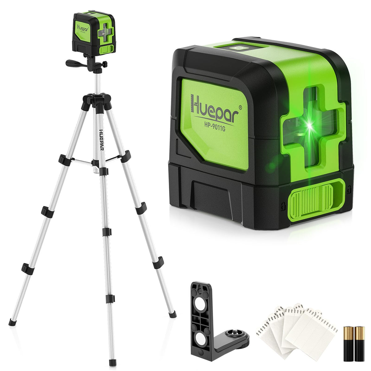 Huepar laser level compact body for easy, precise mounting indoors.