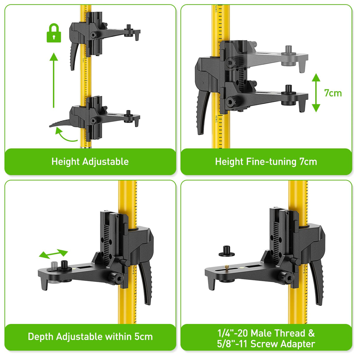 Huepar LP36A spring-loaded base keeps lasers locked in place.