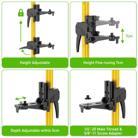 Huepar LP36A spring-loaded base keeps lasers locked in place.