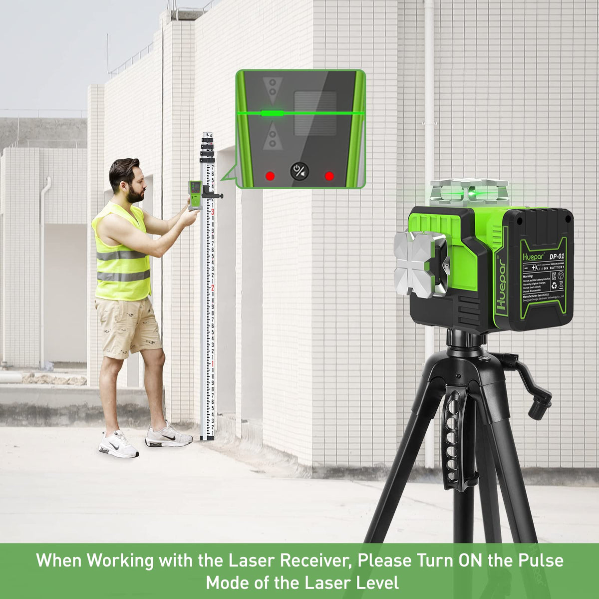 Huepar LR-8RG display readouts show two readings for accuracy.