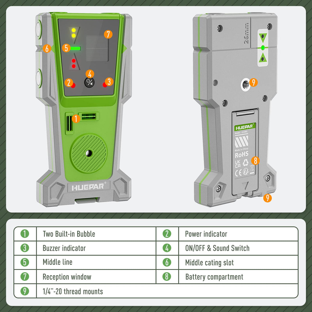 Huepar LR-8RG works with pulse-mode leveling devices.