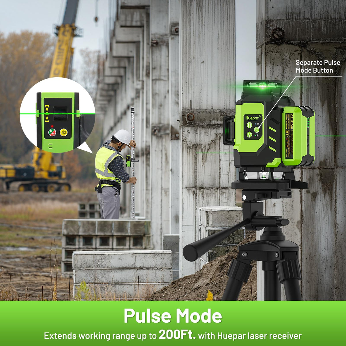 Huepar LS04CG two 5200mAh batteries enable long use on site