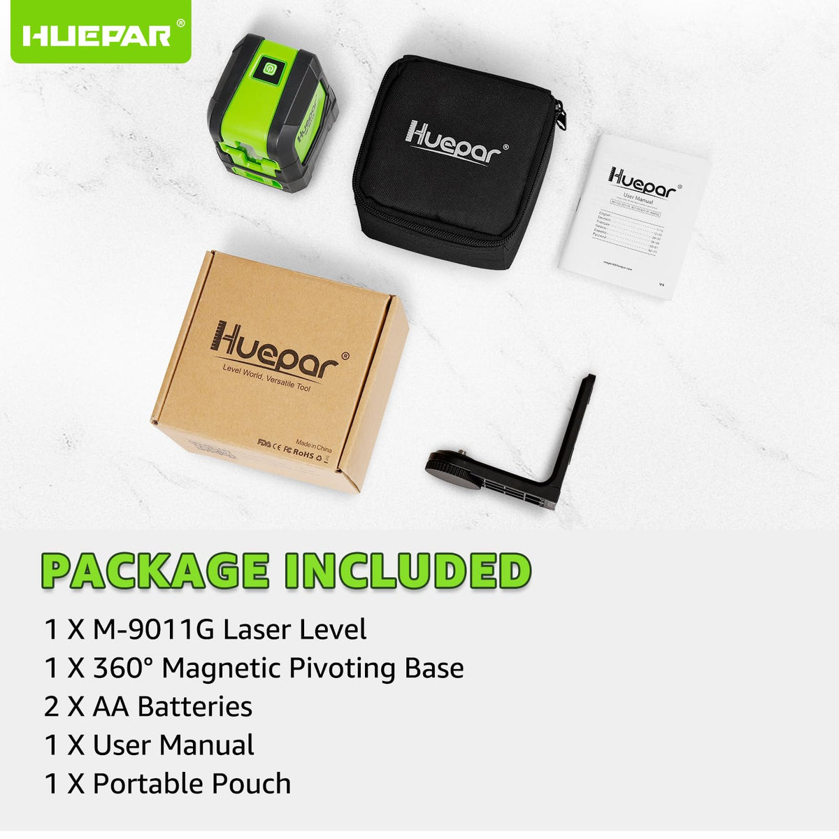 Huepar M-9011G complete kit with carry bag for on-site use