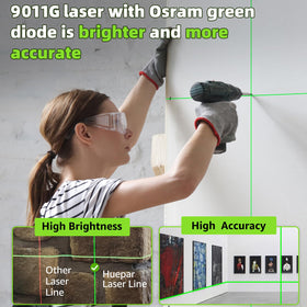 Huepar M-9011G self-leveling mode quickly creates level lines on walls