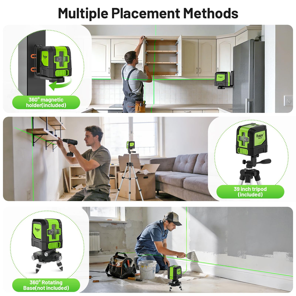 Huepar one-switch instant alignment speeds up DIY setups.