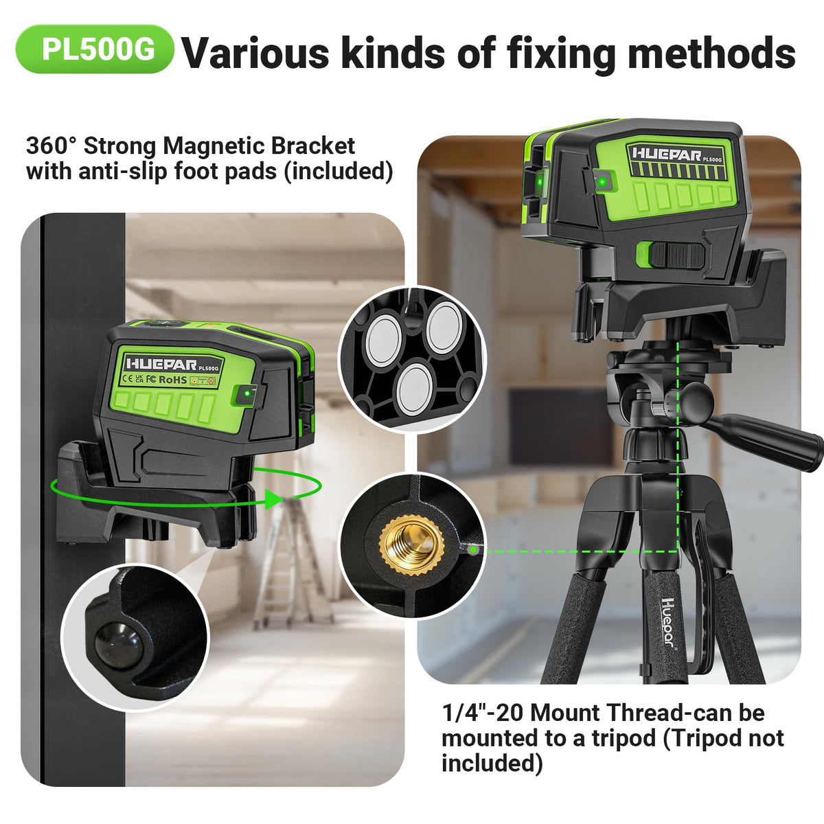 Huepar PL500G outdoor pulse mode extends range with receiver