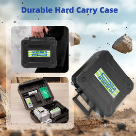 Huepar Pro carrying case keeps laser, battery and accessories organized.