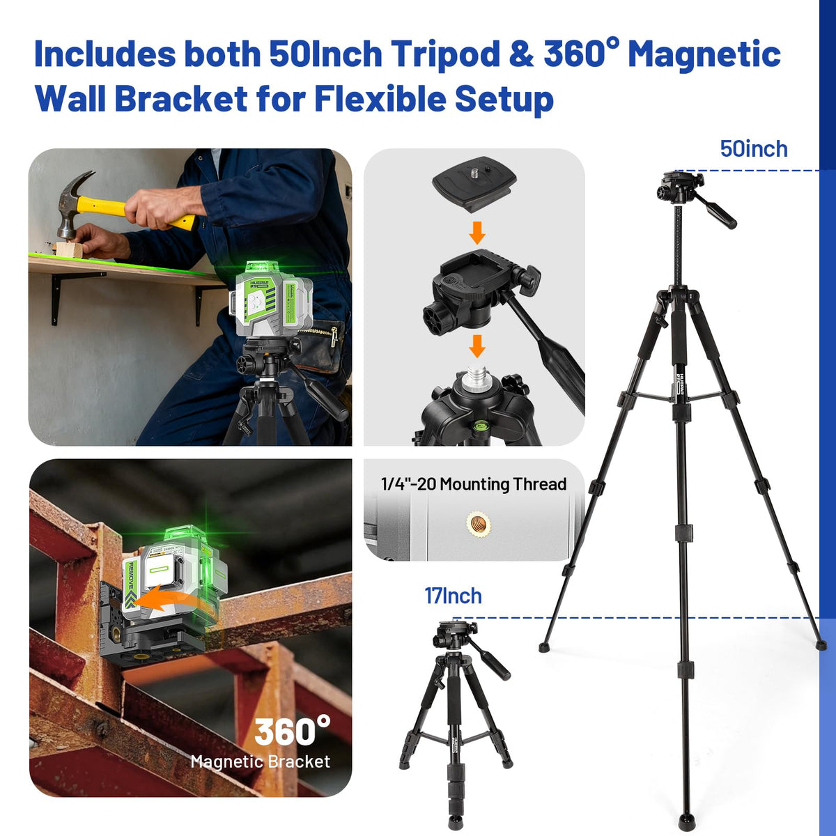 Huepar Pro green laser lines setup enabling quick room layout and alignment