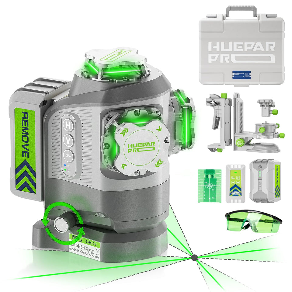 Huepar Pro GS03CG pivot-around-point adjustment enables precise vertical framing.