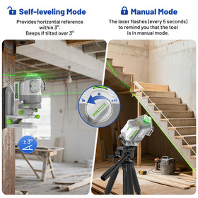 Huepar Pro GS03CG self-leveling plus manual mode for diverse layouts.